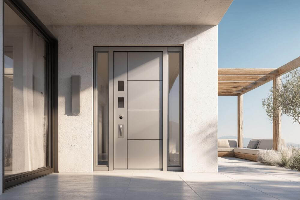 Nowoczesne drzwi wejściowe w minimalistycznym domu.
