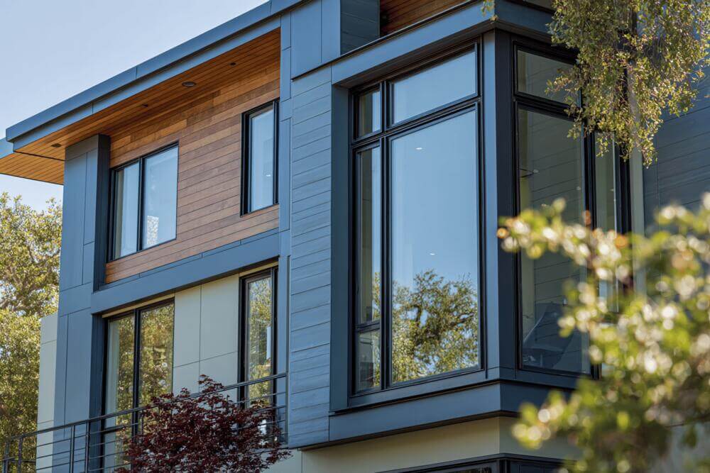 Nowoczesny dom z dużymi oknami aluminiowymi.
